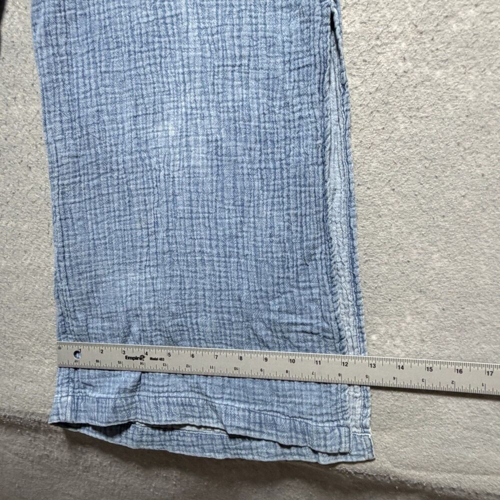 Aerie Gauze Pants XL Blue Wide Leg Side Slit Smocked Coastal Beach PullOn Cotton - Picture 8 of 12